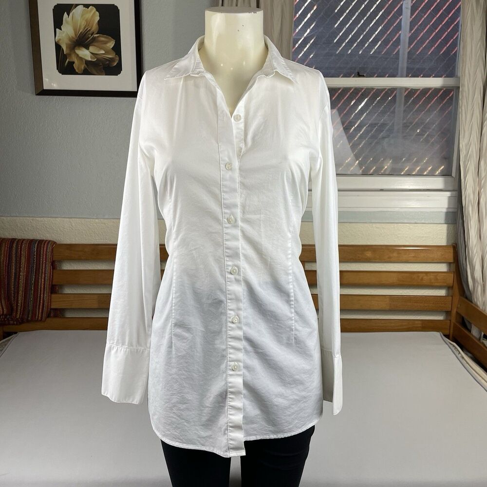 J. Jill White Shirt Collection Button Up Blouse Women's Small Waist Tie Academia